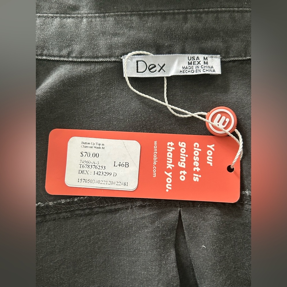 Dex Womens Dark Gray Denim Button Down Sz M NWT Western Country Hippie Bohemian - Picture 9 of 12